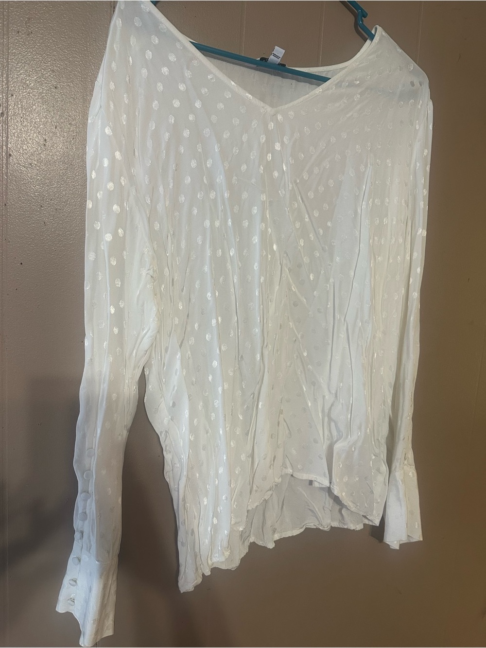 Express White Sheer Polka Dot V-Neck Blouse